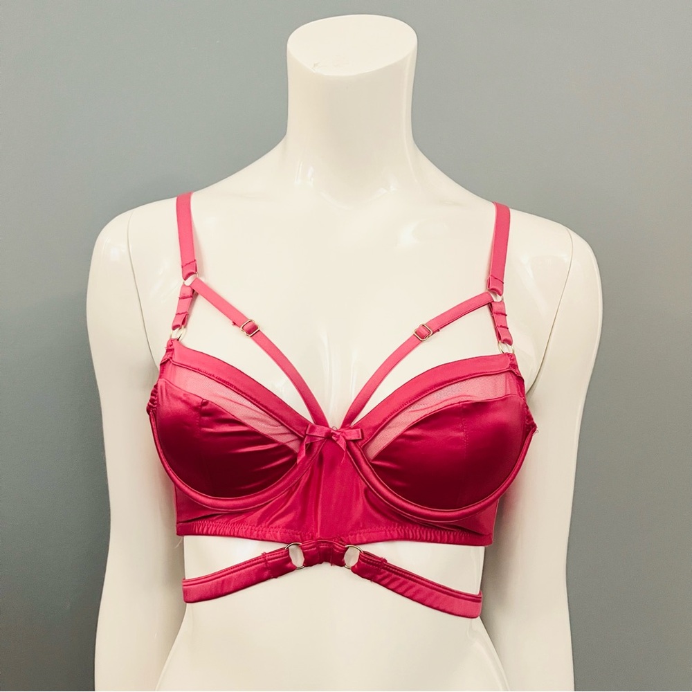 Playful Promises hot pink satin strappy bra 32A